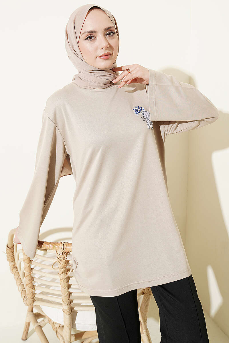 Teddy Embroidered Loycha Tunic - Beige