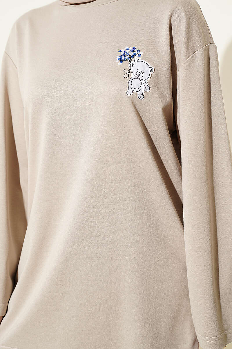 Teddy Embroidered Loycha Tunic - Beige