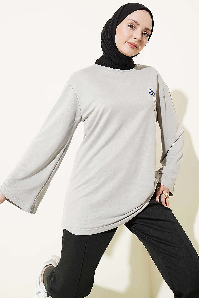 Teddy Embroidered Loycha Tunic - Grey