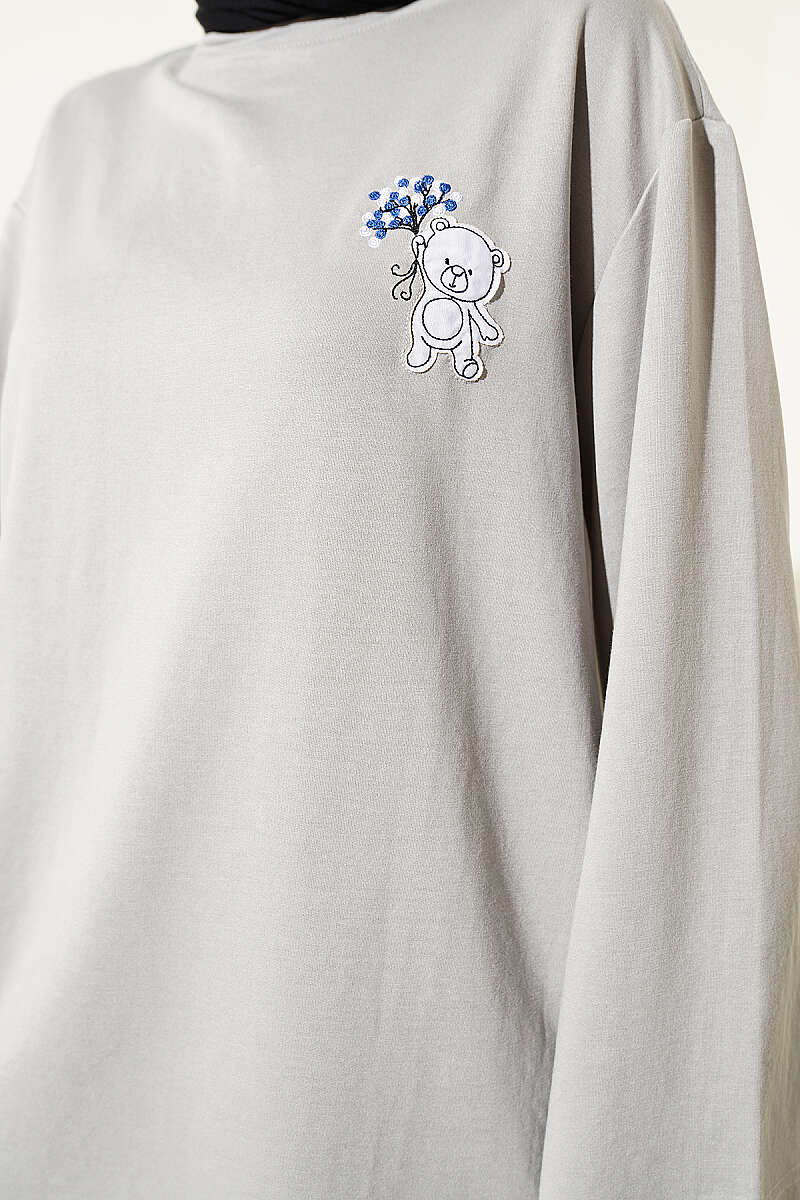 Teddy Embroidered Loycha Tunic - Grey