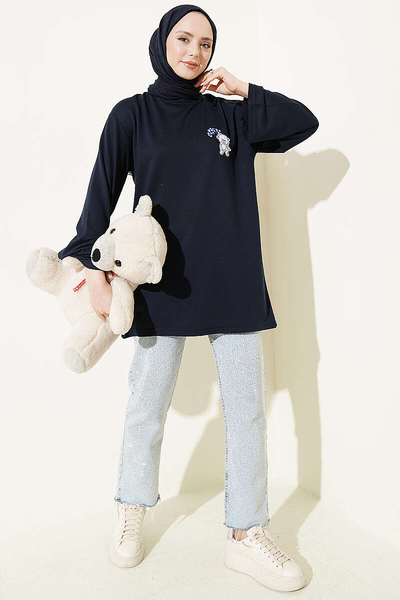 Teddy Embroidered Loycha Tunic - Navy