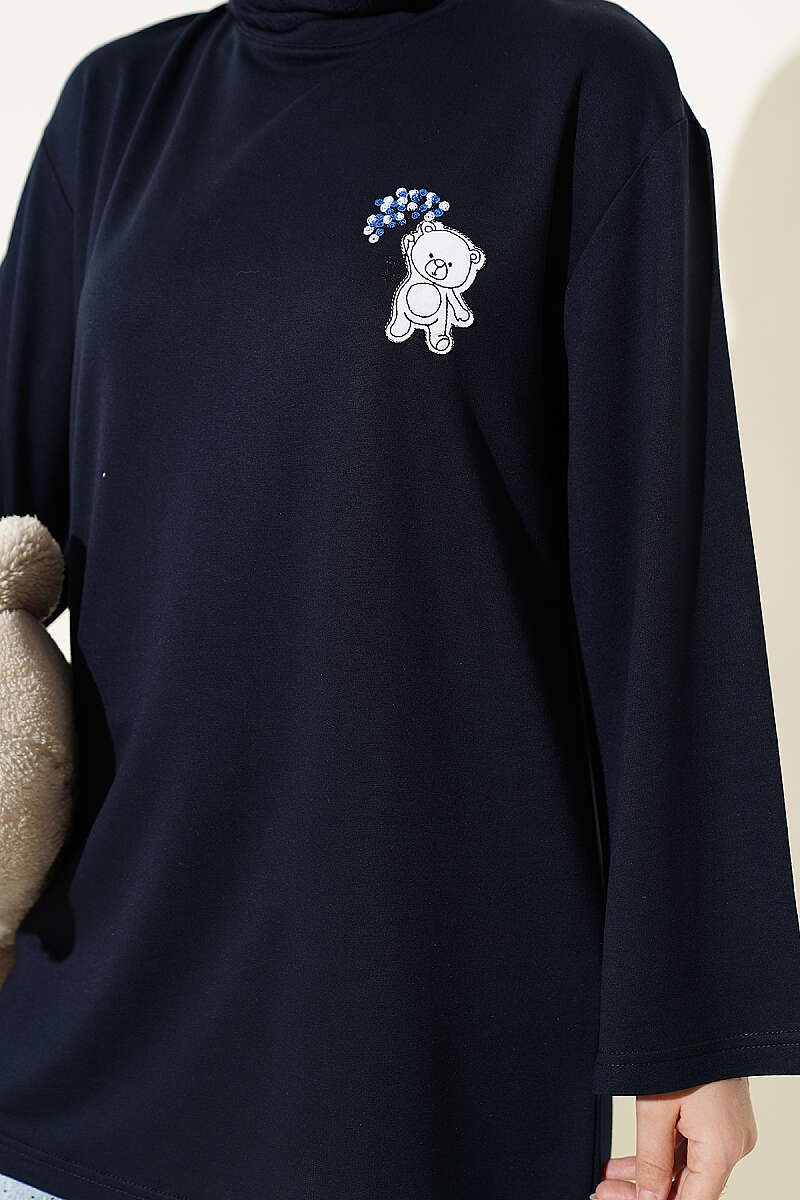Teddy Embroidered Loycha Tunic - Navy