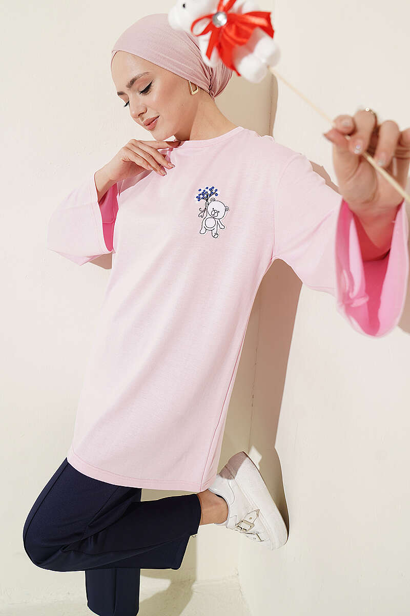 Teddy Embroidered Loycha Tunic - Pink