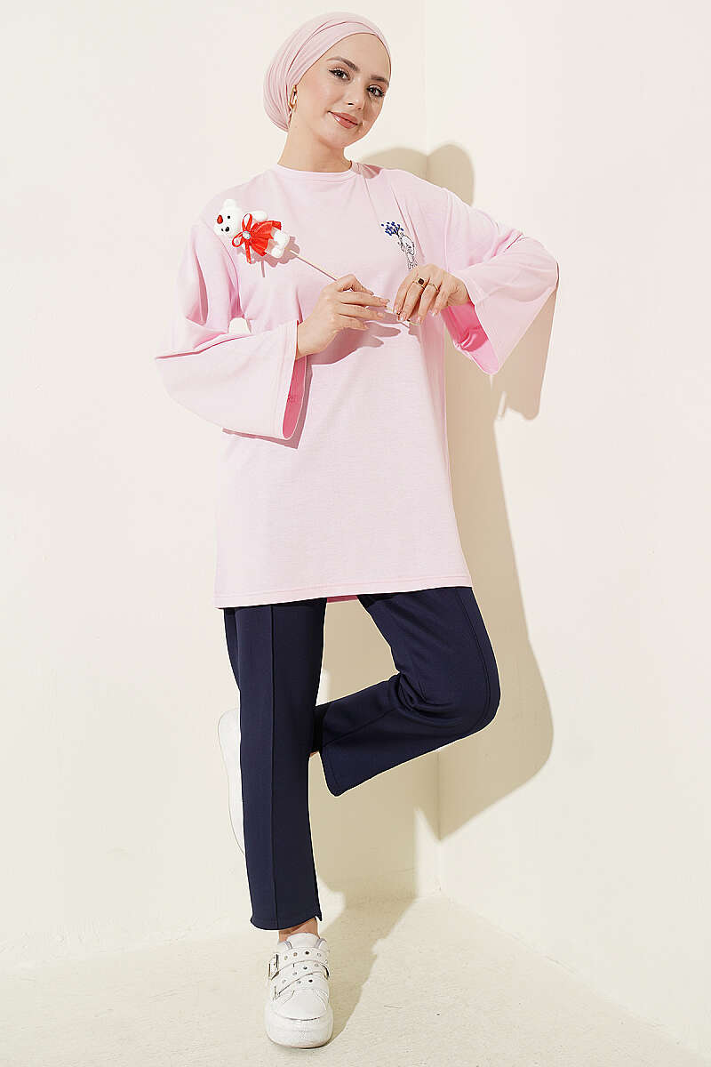 Teddy Embroidered Loycha Tunic - Pink
