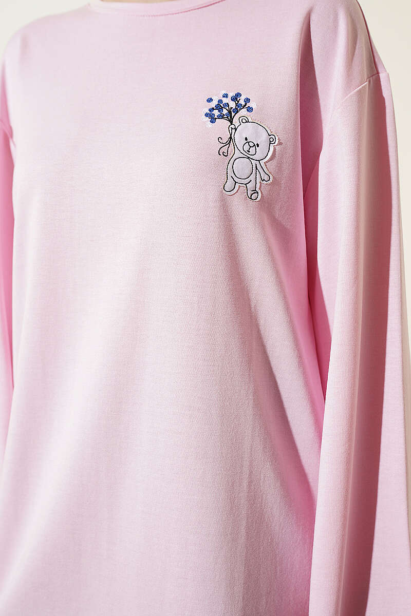 Teddy Embroidered Loycha Tunic - Pink