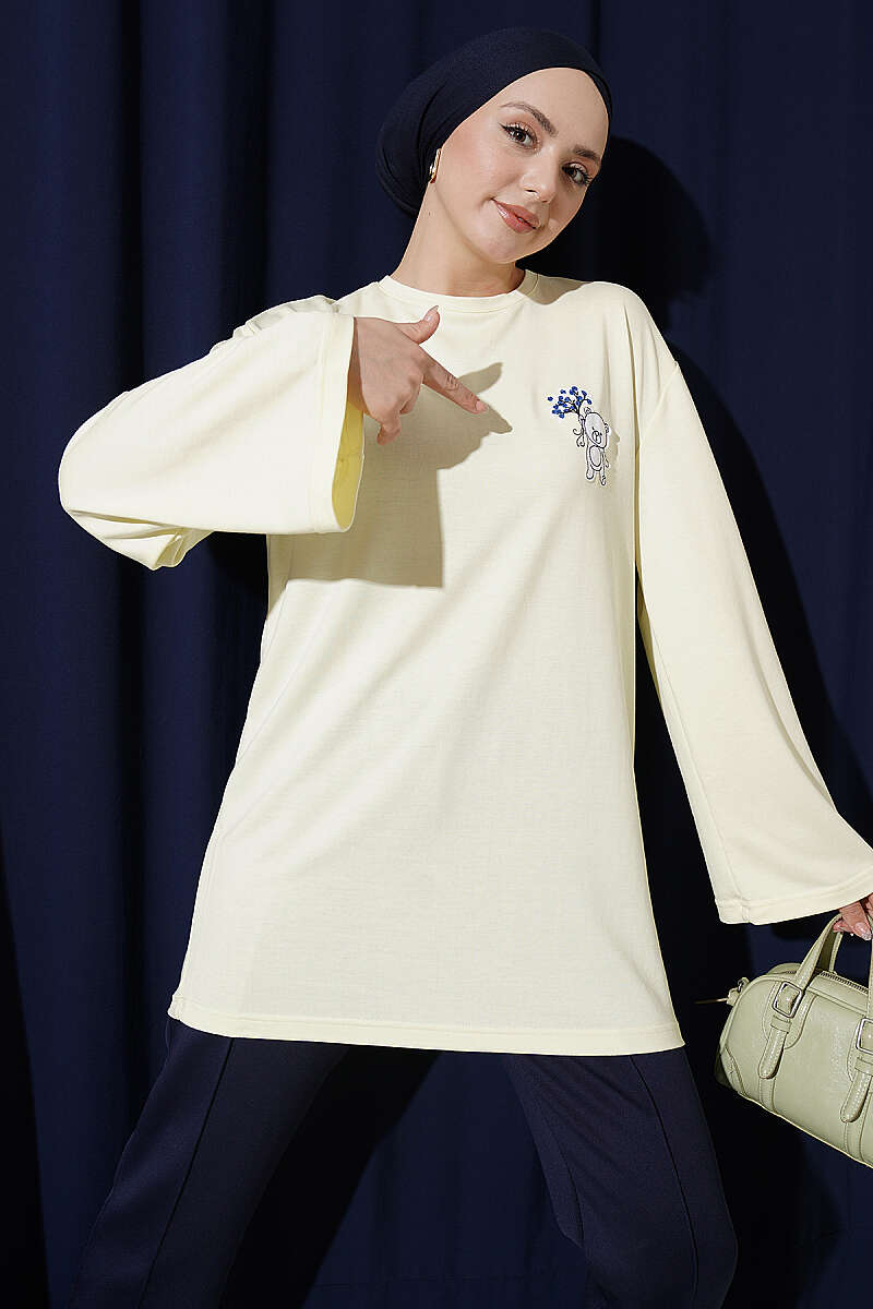 Teddy Embroidered Loycha Tunic - Yellow