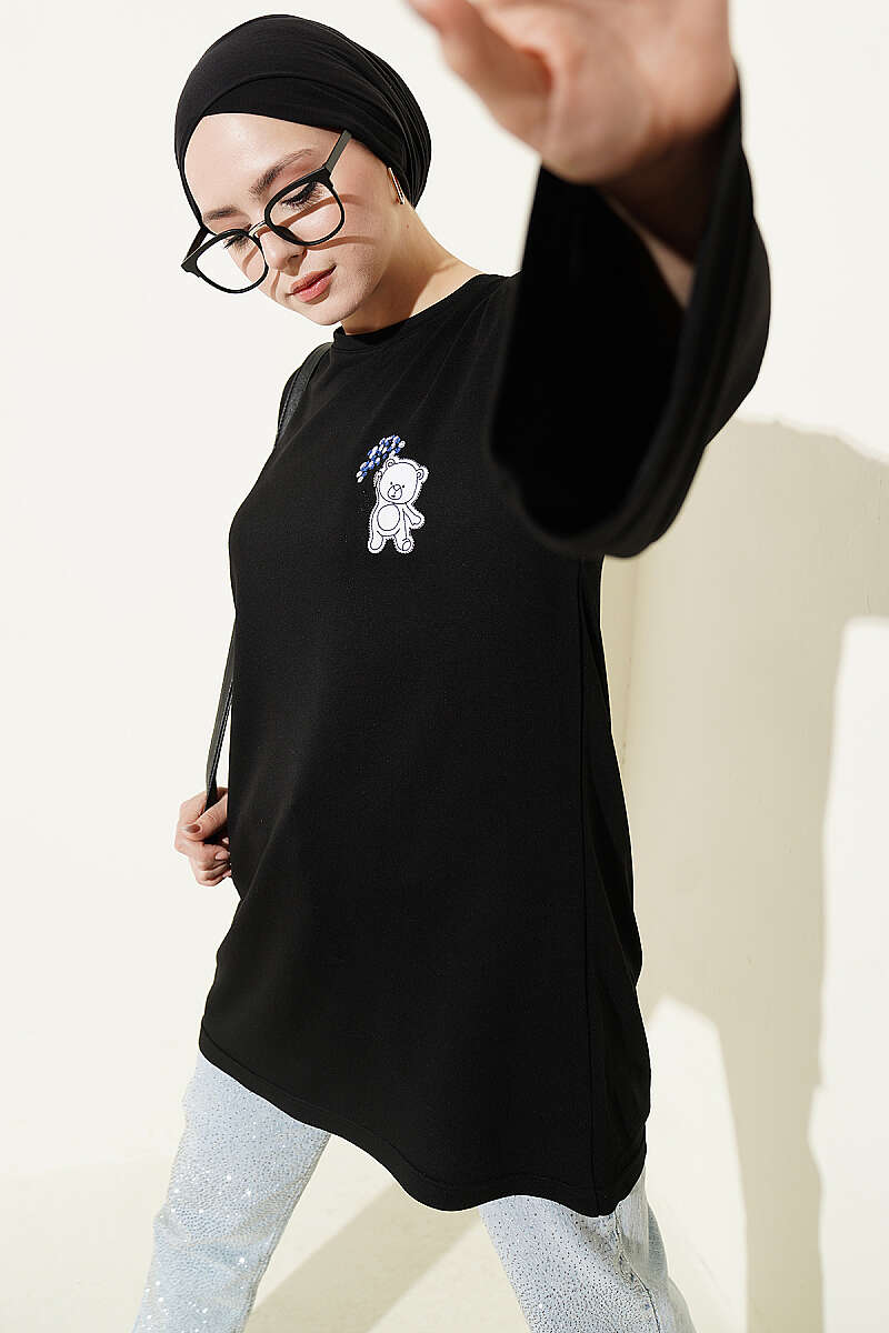 Teddy Embroidered Loycha Tunic - Black