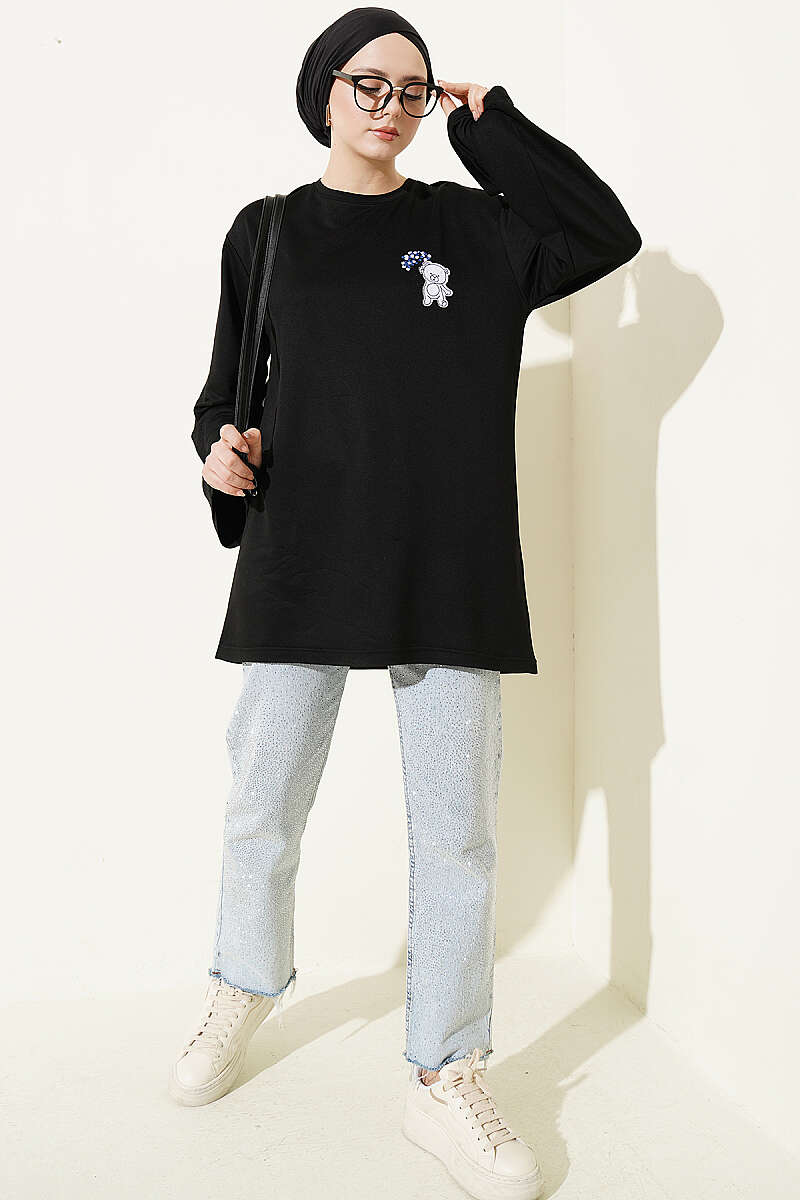 Teddy Embroidered Loycha Tunic - Black