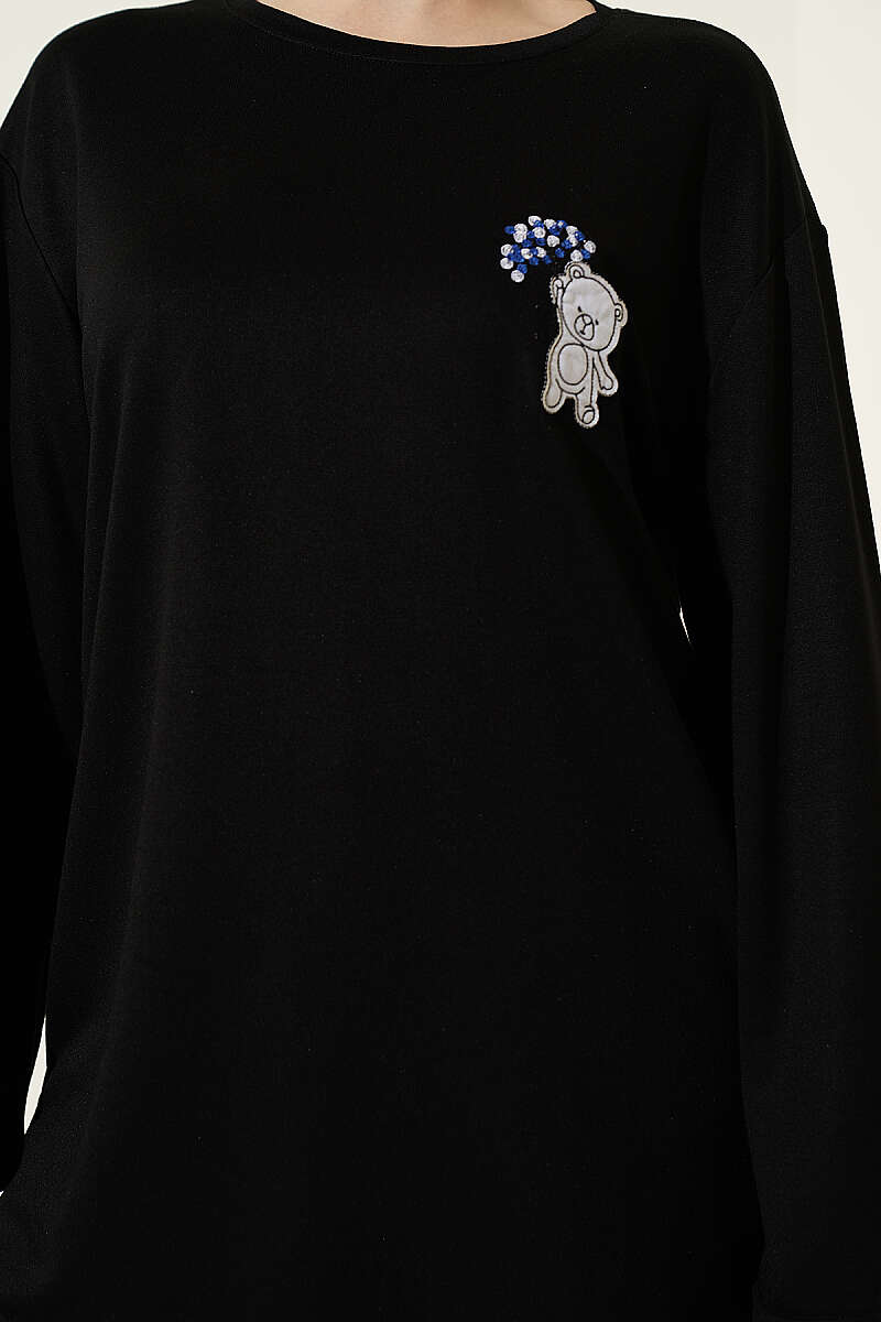 Teddy Embroidered Loycha Tunic - Black