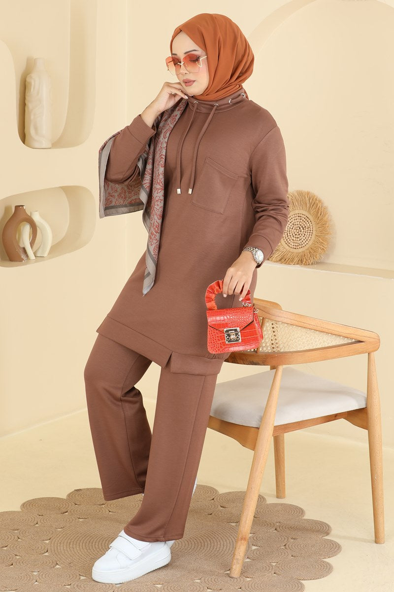 Modal Two-Piece Set with Tie Detail - Milk Coffee