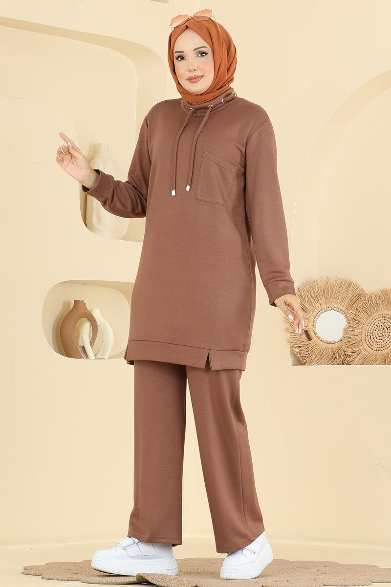 Modal Two-Piece Set with Tie Detail - Milk Coffee