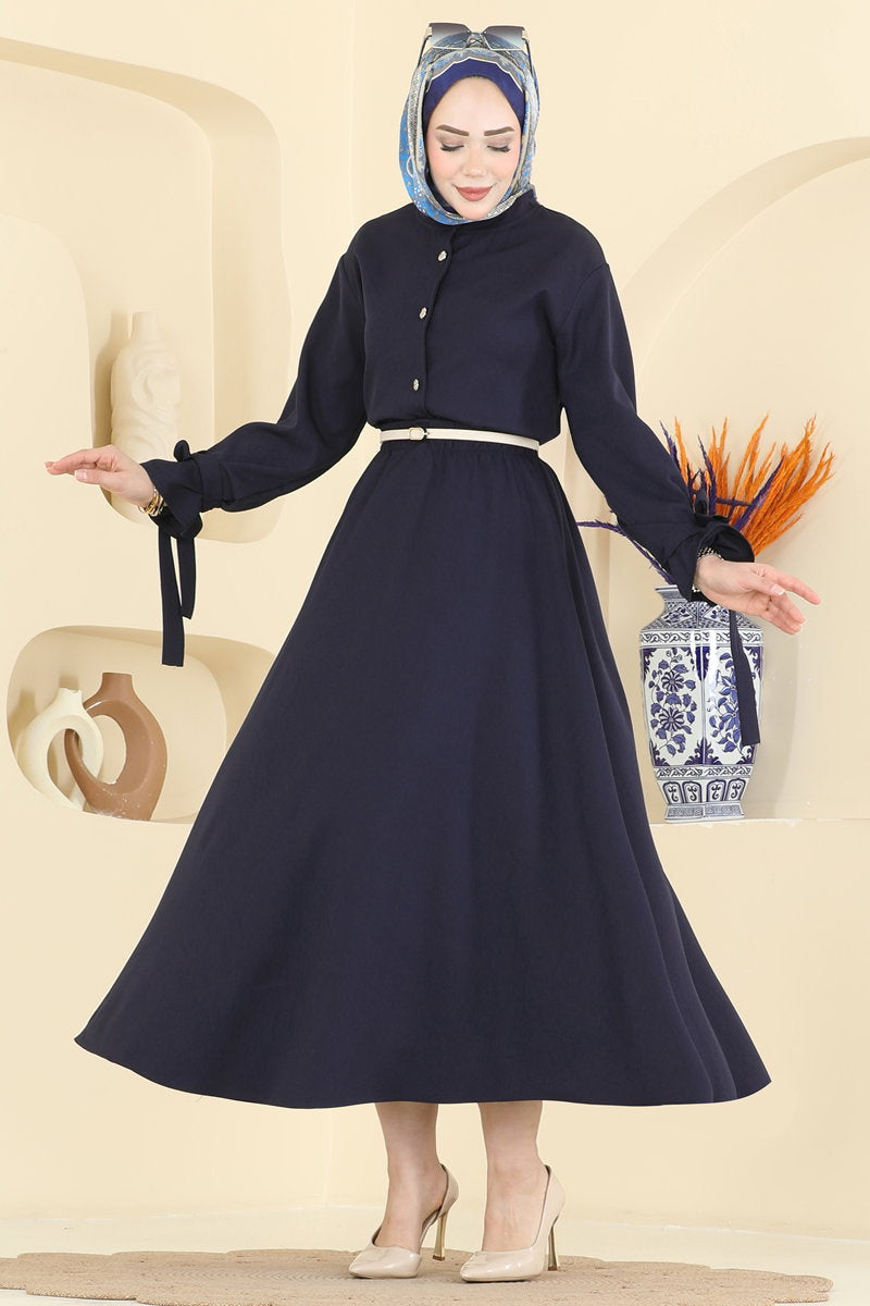 Double Knit Two-Piece Set with Ties - Navy