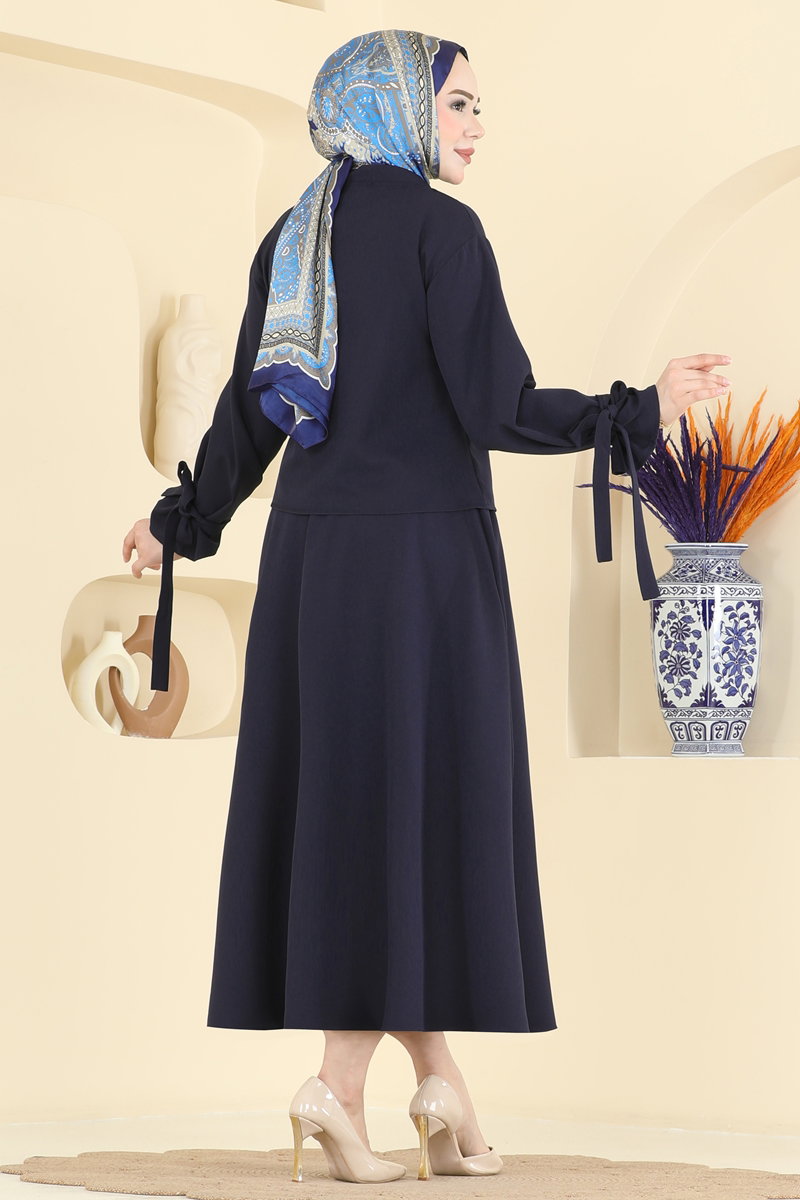 Double Knit Two-Piece Set with Ties - Navy