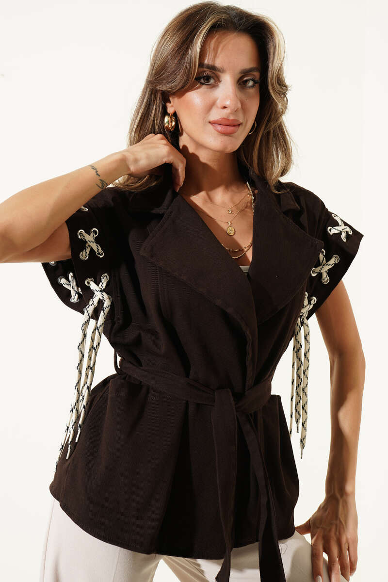 Two-Pocket Vest with Tie Detail - Brown