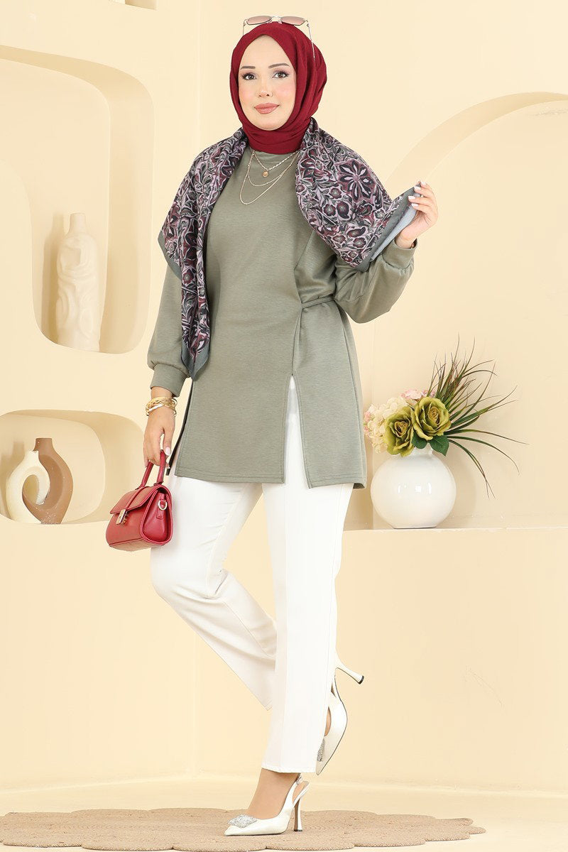 Modal Tunic with Tie Detail - Almond Green