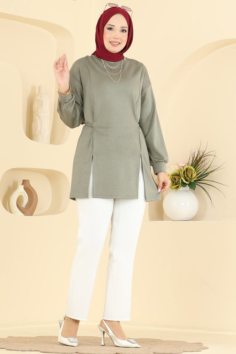 Modal Tunic with Tie Detail - Almond Green