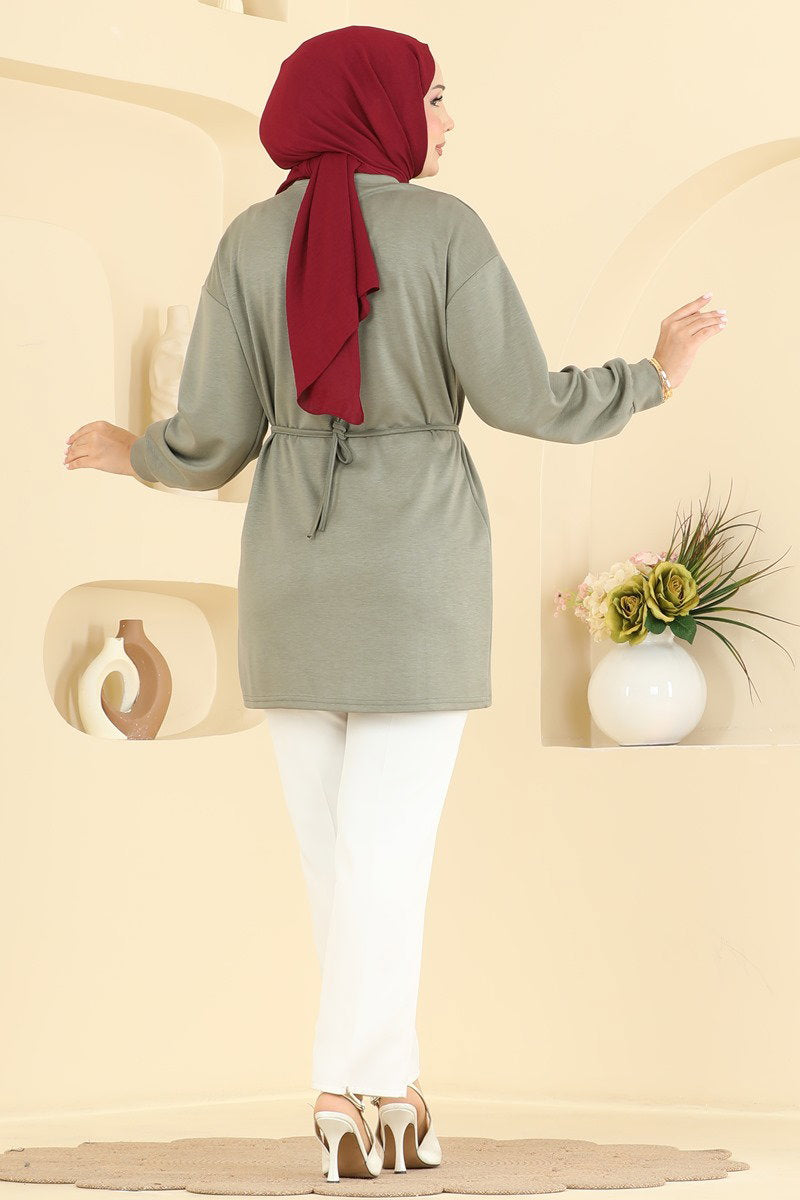 Modal Tunic with Tie Detail - Almond Green