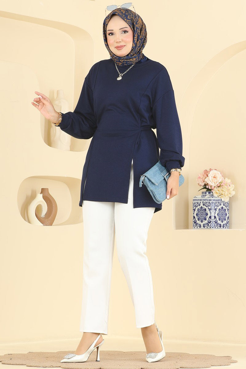 Modal Tunic with Tie Detail - Navy