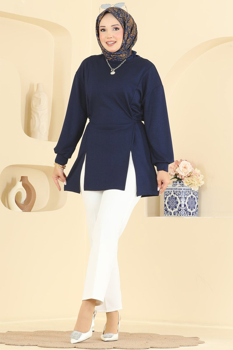 Modal Tunic with Tie Detail - Navy