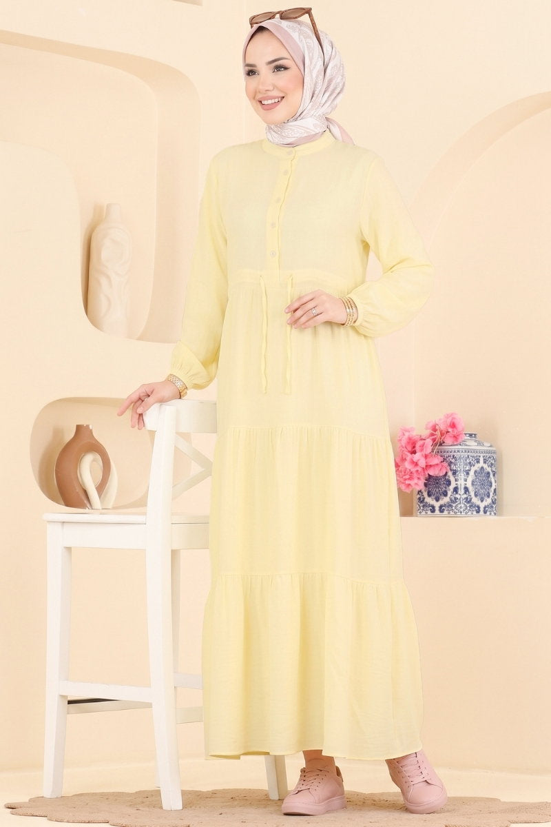 Muslin Dress with Tie Detail - Yellow