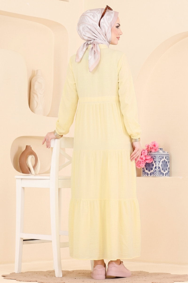 Muslin Dress with Tie Detail - Yellow