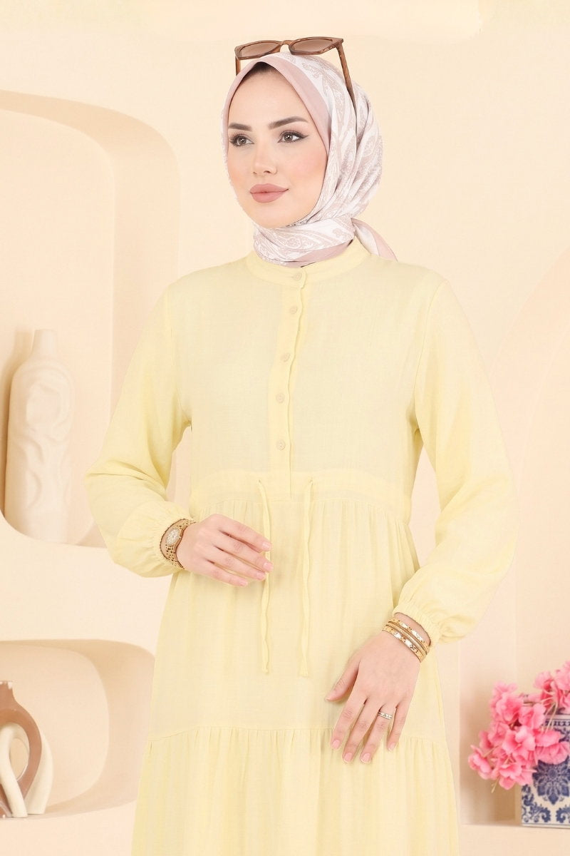 Muslin Dress with Tie Detail - Yellow
