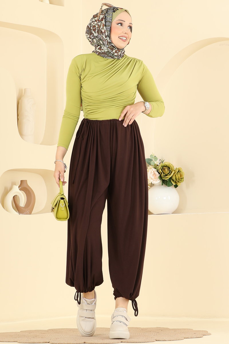 Harem Trousers with Tie Detail - Dark Brown