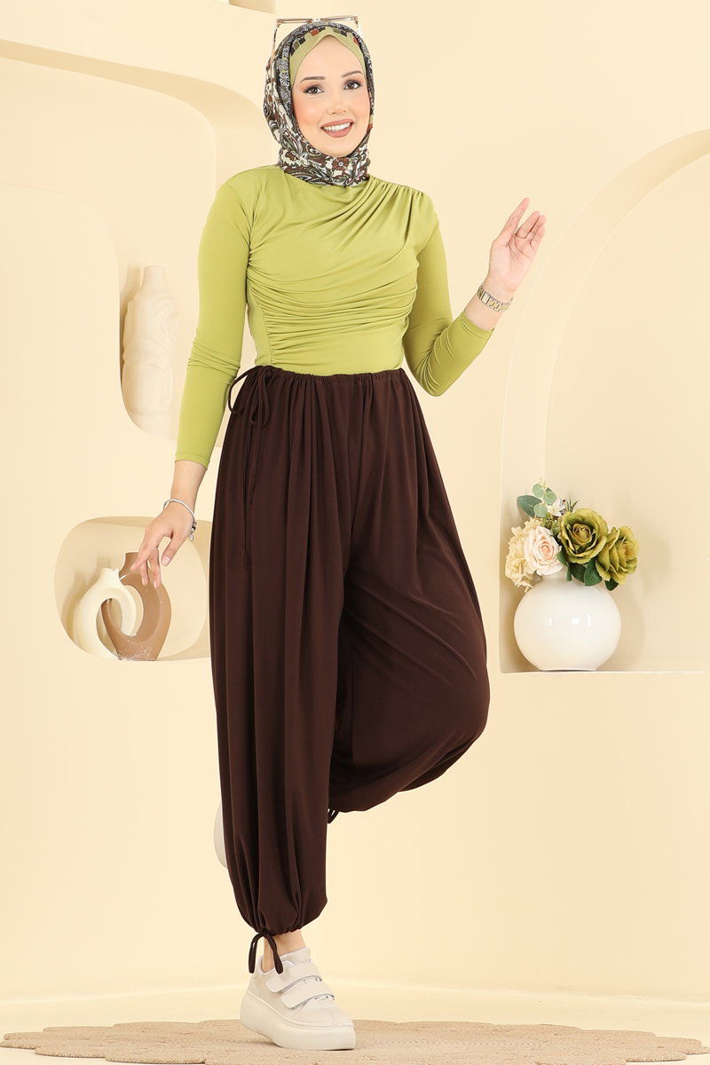 Harem Trousers with Tie Detail - Dark Brown