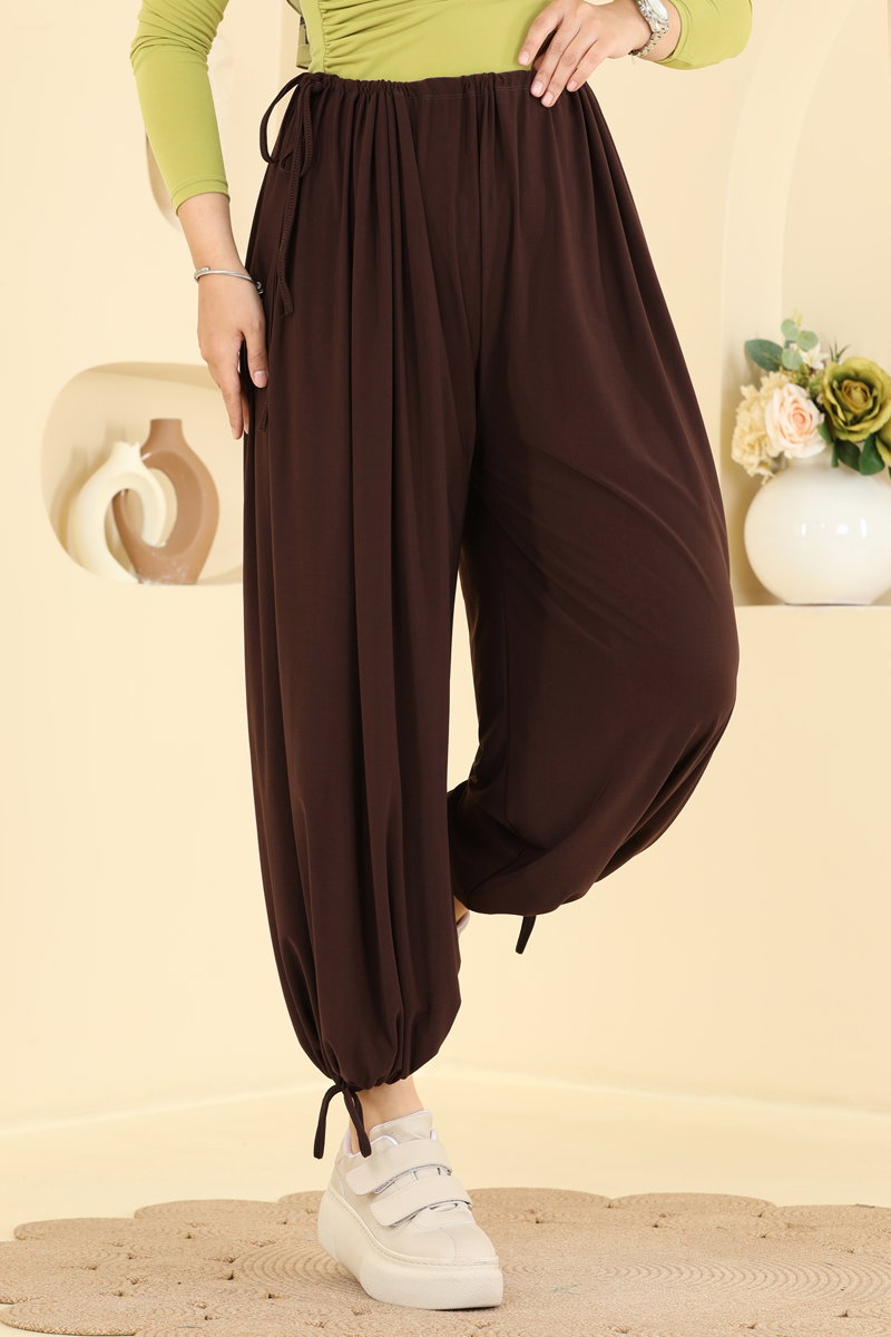 Harem Trousers with Tie Detail - Dark Brown