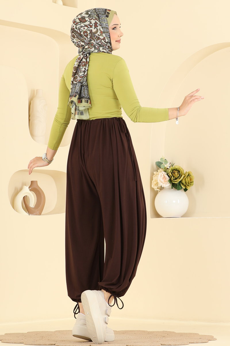 Harem Trousers with Tie Detail - Dark Brown