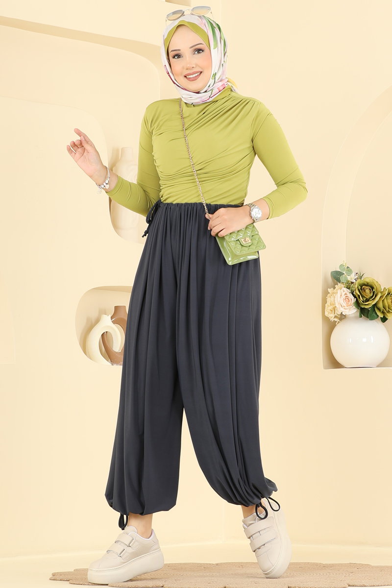 Harem Trousers with Tie Detail - Charcoal