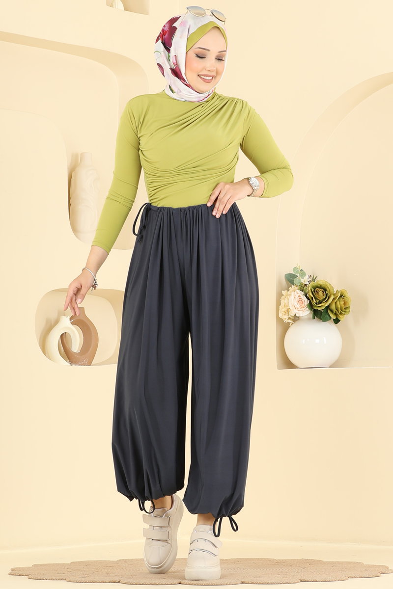 Harem Trousers with Tie Detail - Charcoal