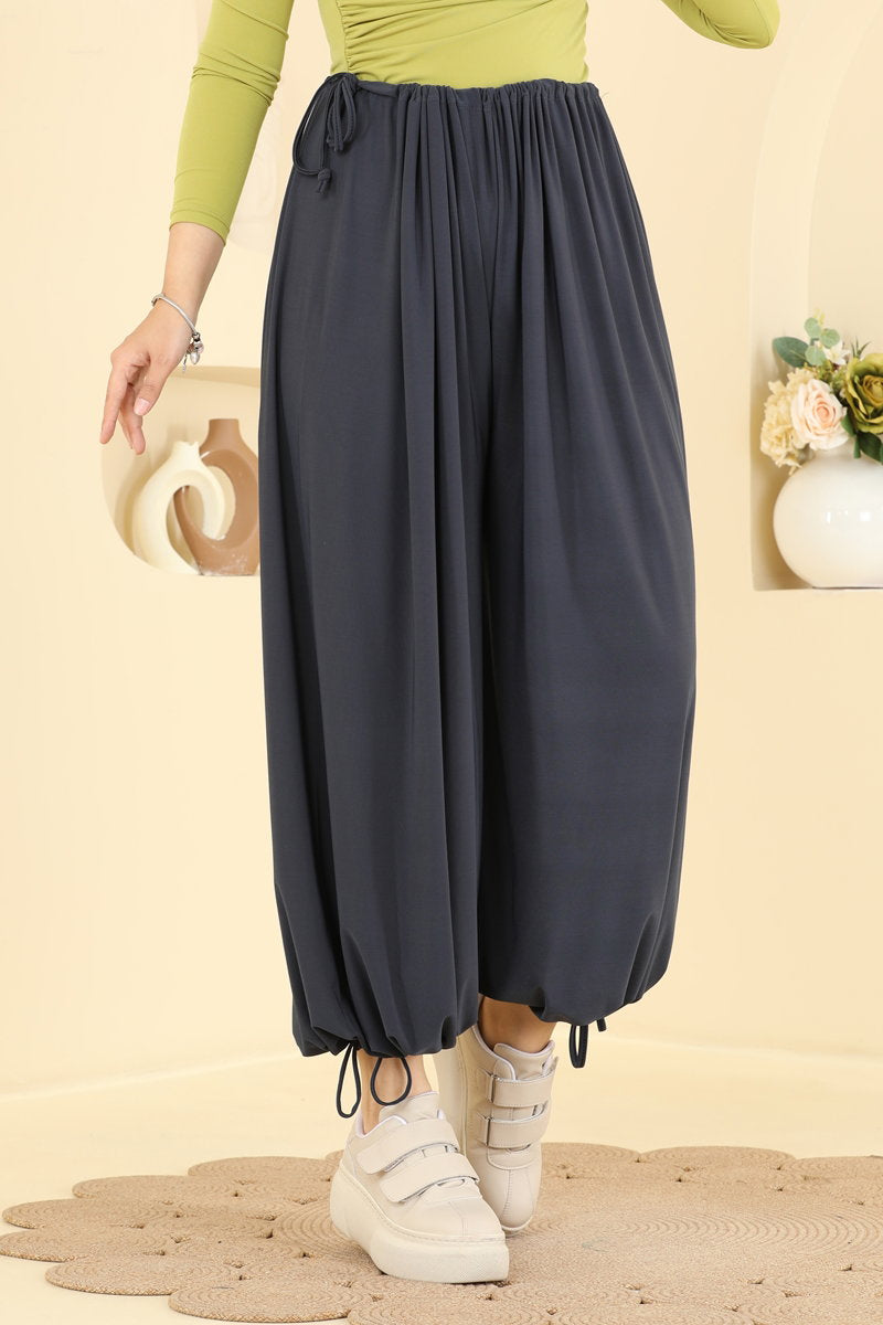 Harem Trousers with Tie Detail - Charcoal
