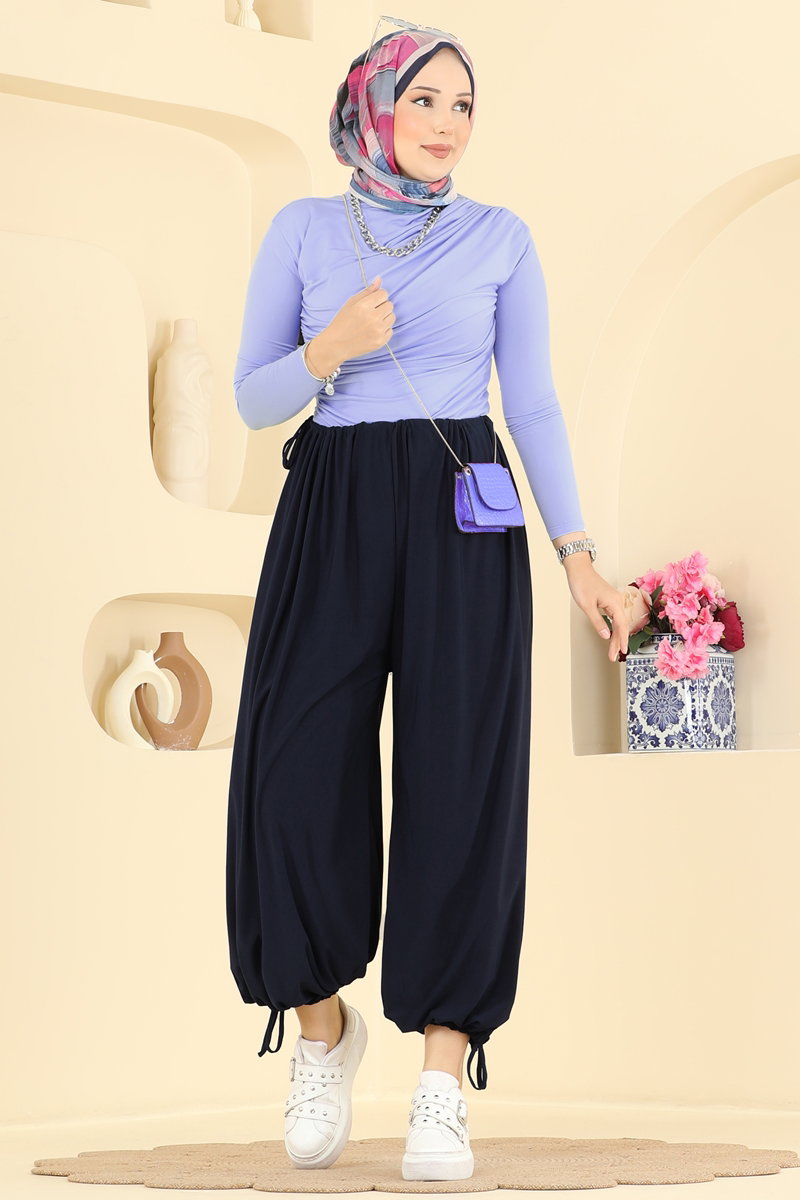 Harem Trousers with Tie Detail - Dark Navy