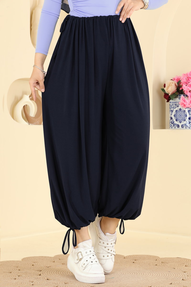 Harem Trousers with Tie Detail - Dark Navy