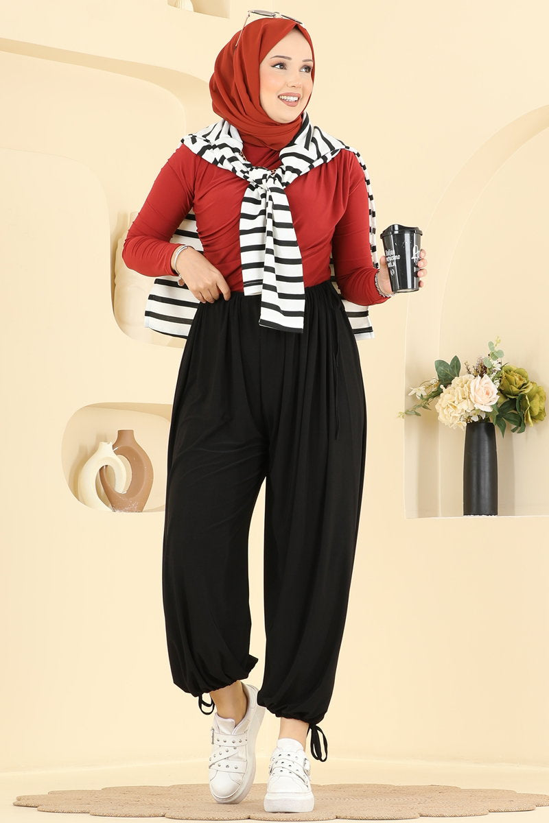 Harem Trousers with Tie Detail - Black