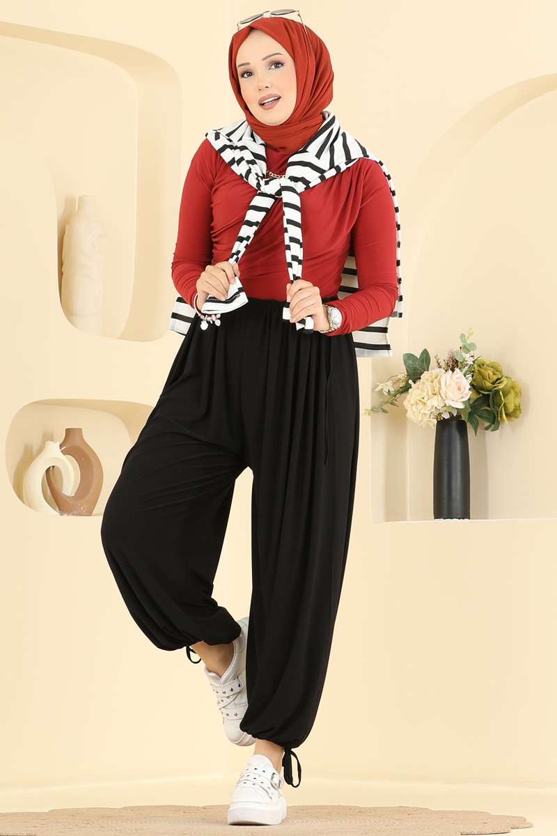 Harem Trousers with Tie Detail - Black