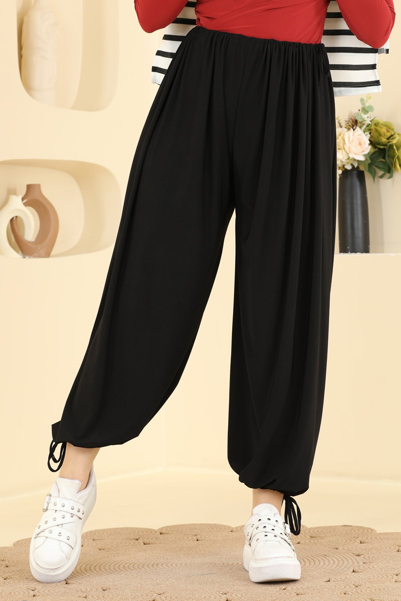 Harem Trousers with Tie Detail - Black