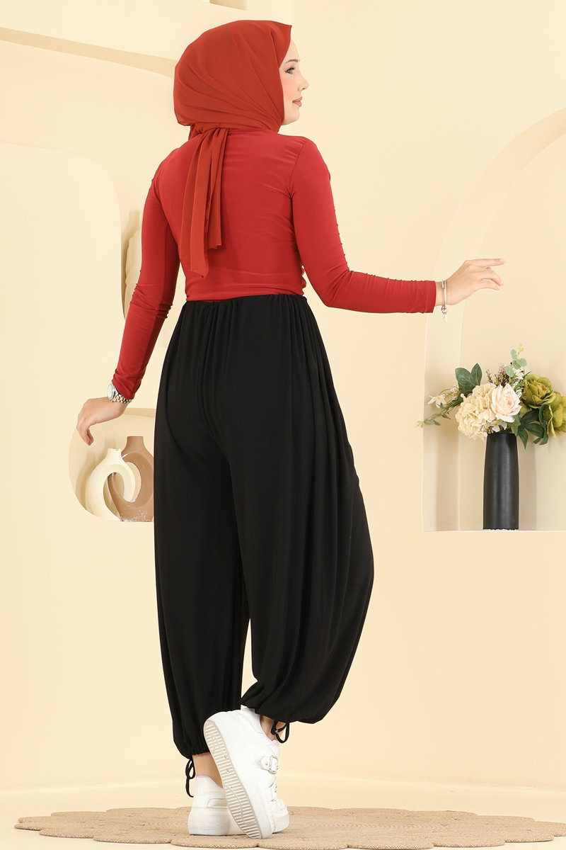 Harem Trousers with Tie Detail - Black