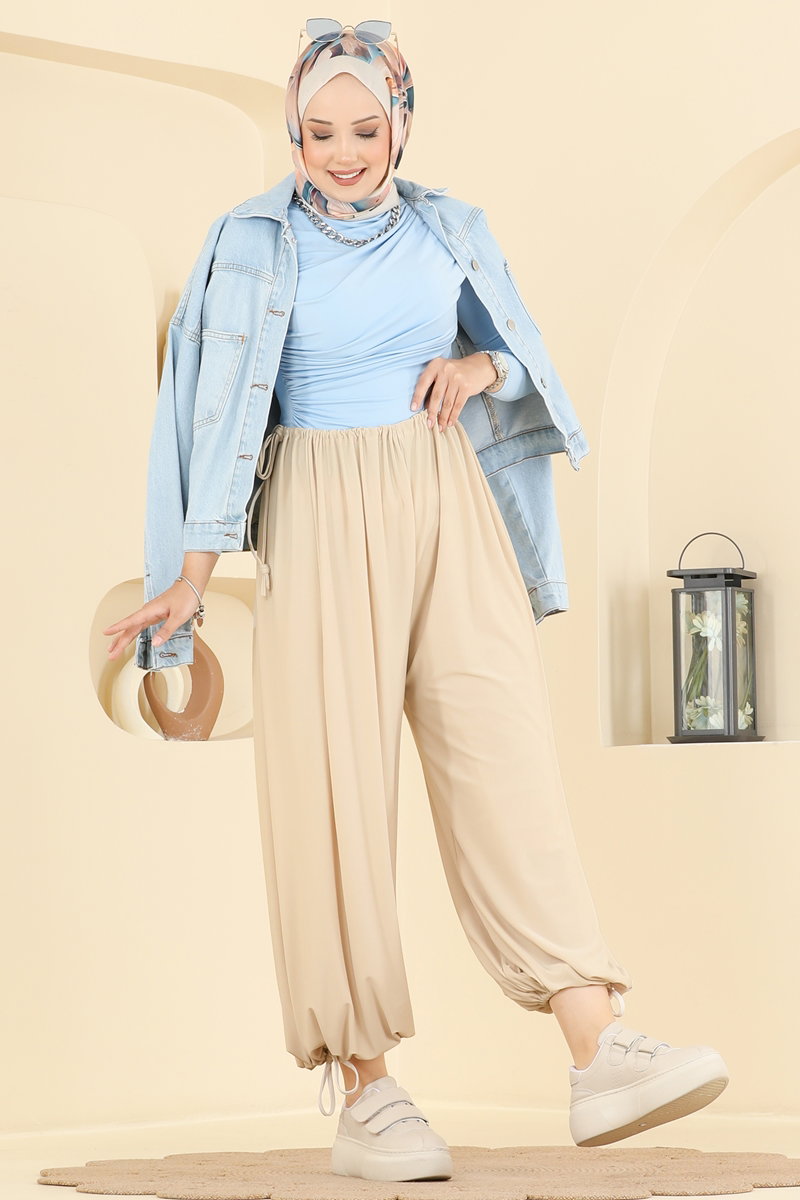 Harem Trousers with Tie Detail - Stone