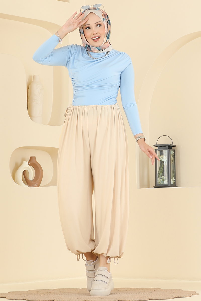 Harem Trousers with Tie Detail - Stone