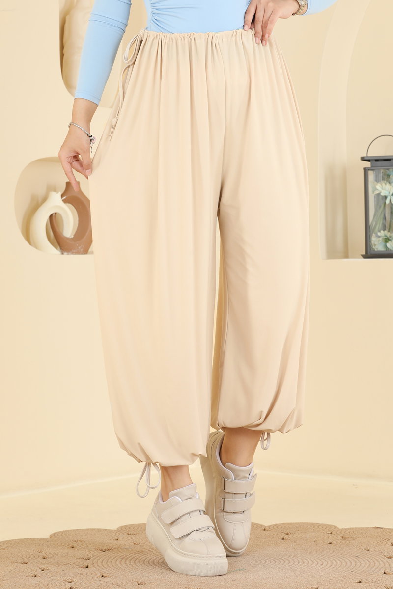 Harem Trousers with Tie Detail - Stone