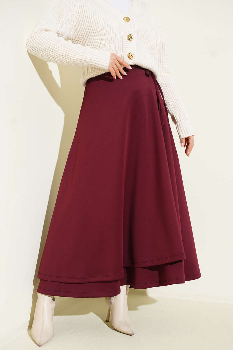 Tie-Detail Scuba Skirt - Burgundy