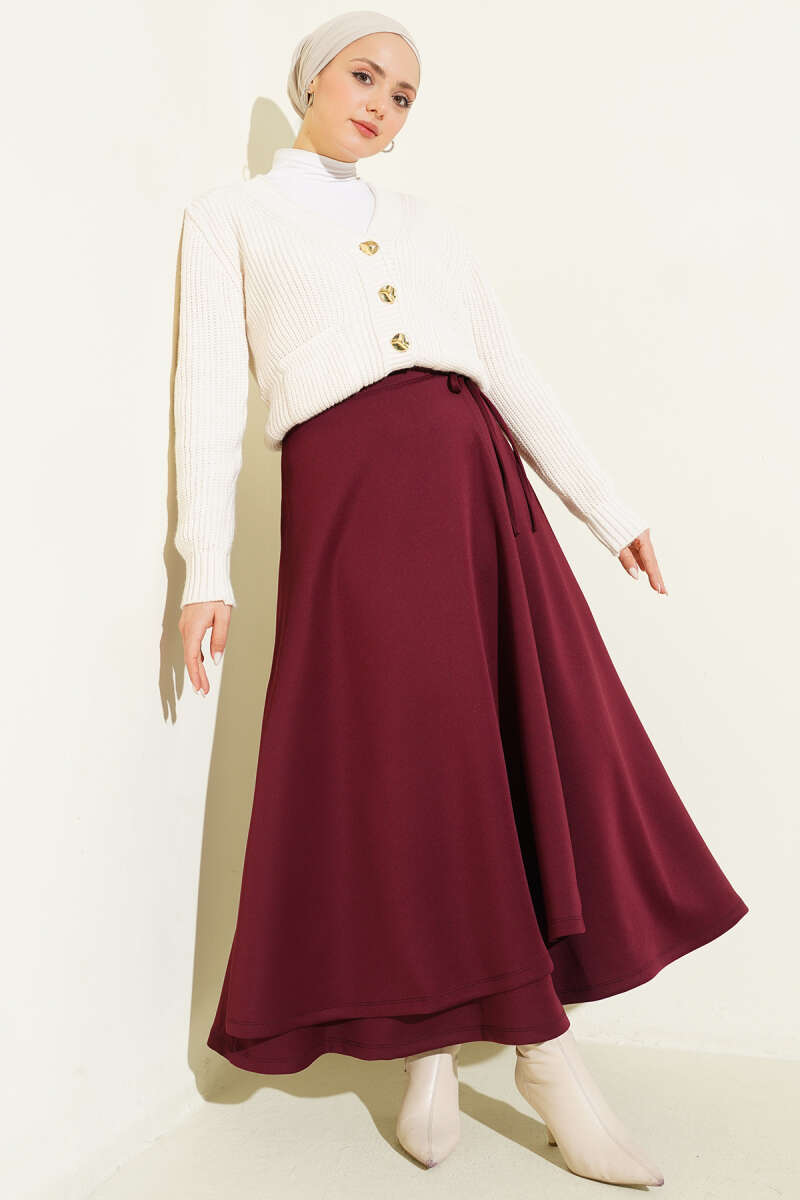 Tie-Detail Scuba Skirt - Burgundy