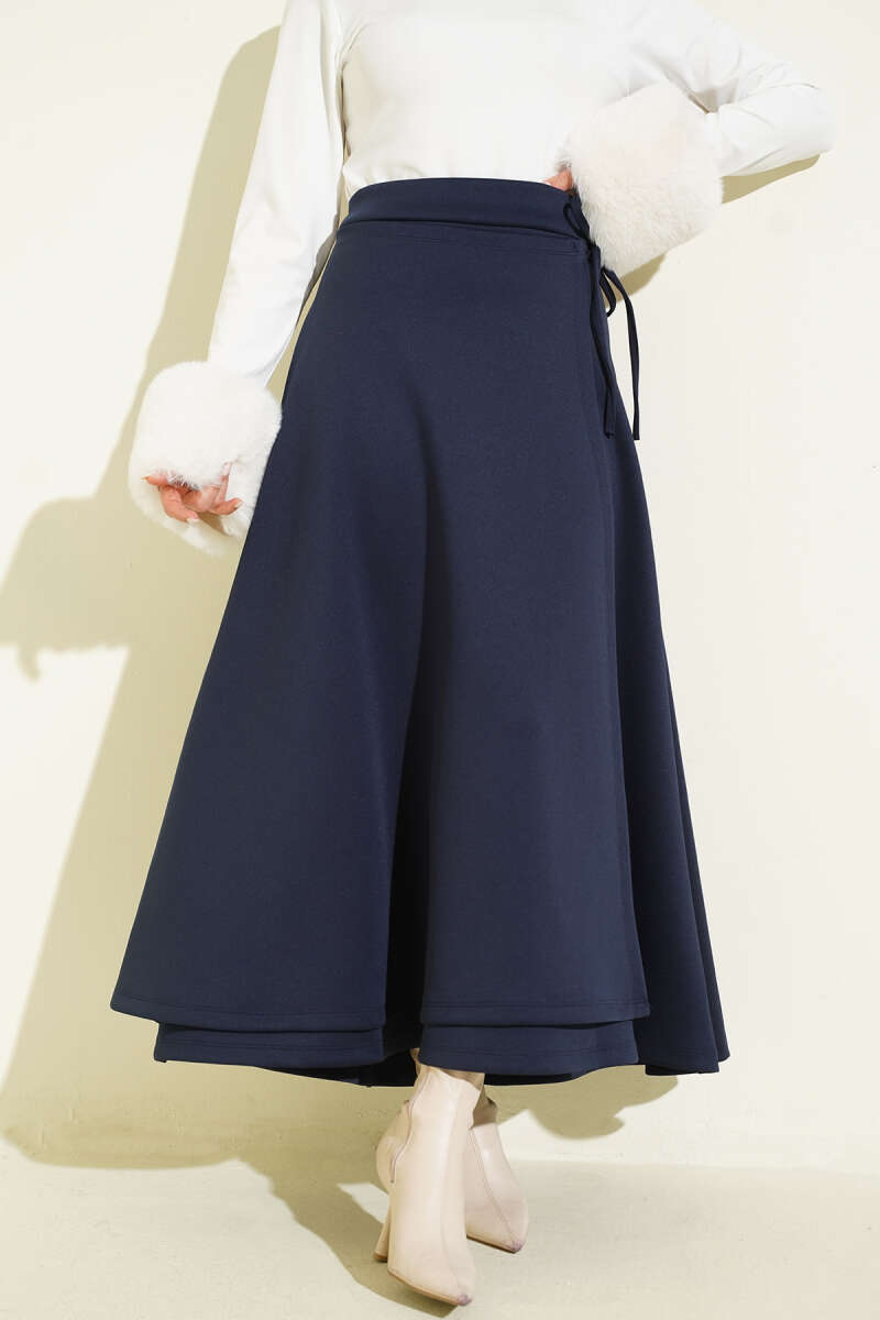 Tie-Detail Scuba Skirt - Navy