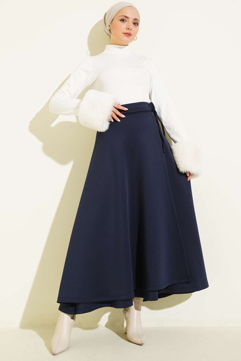 Tie-Detail Scuba Skirt - Navy