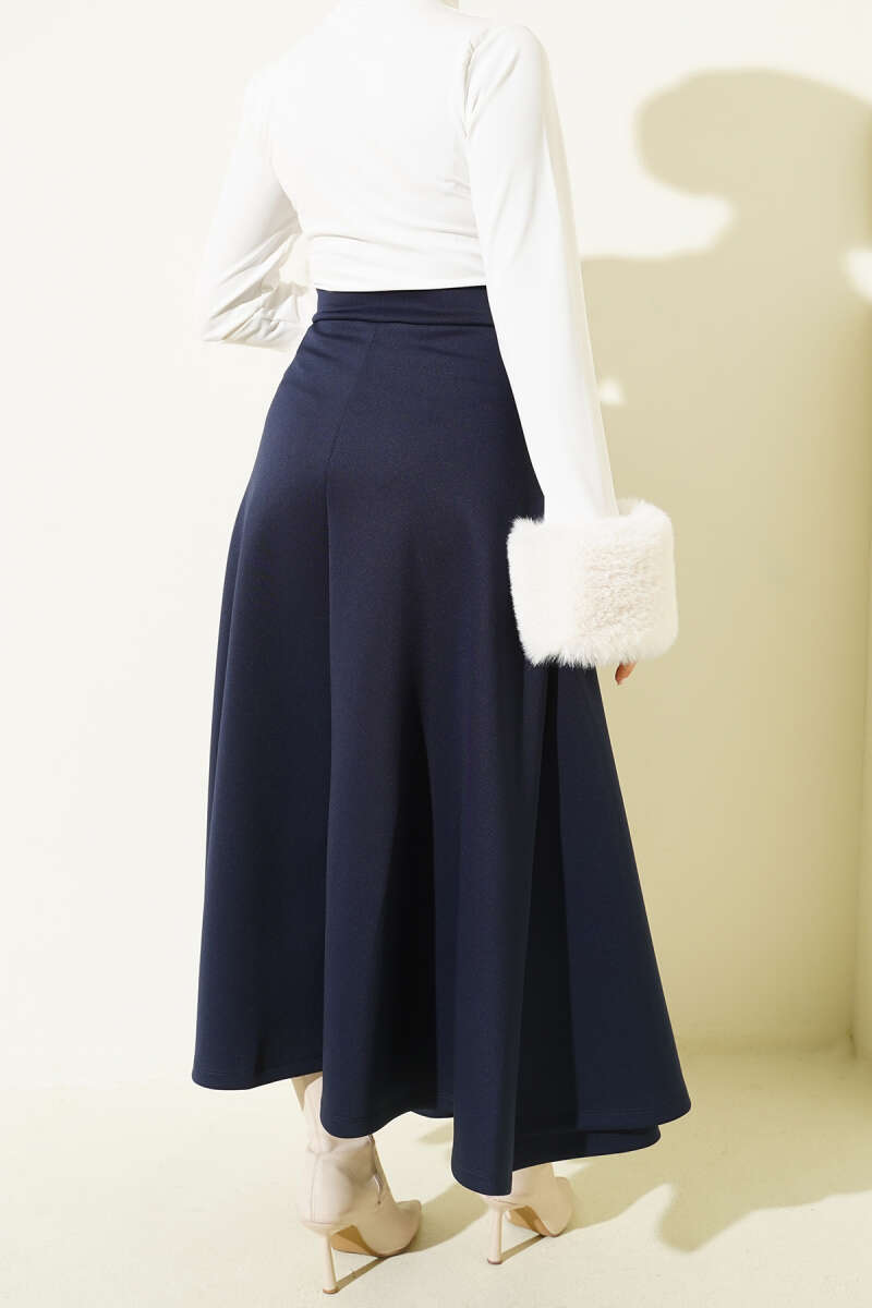 Tie-Detail Scuba Skirt - Navy