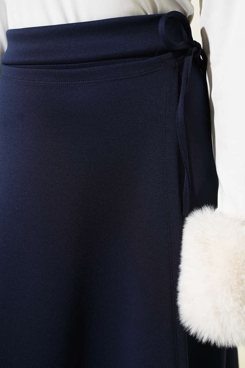 Tie-Detail Scuba Skirt - Navy