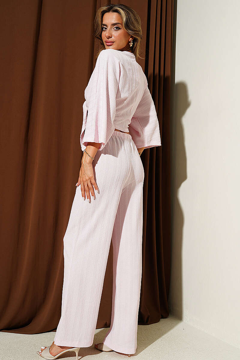 Tie Crinkle Crop Two-Piece Set - Pink