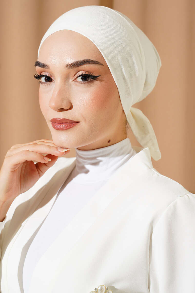 Tie-Back Viscose Underscarf - Ecru